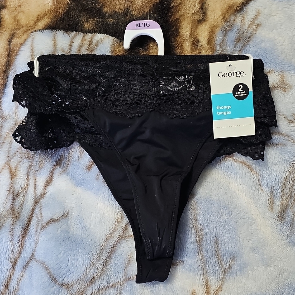George Women's Black Lace Thong